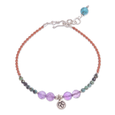 Amethyst and Reconstituted Turquoise Beaded Cord Bracelet