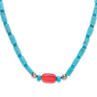 Carnelian and Reconstituted Turquoise Beaded Necklace