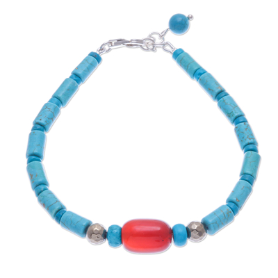 Carnelian and Reconstituted Turquoise Beaded Bracelet
