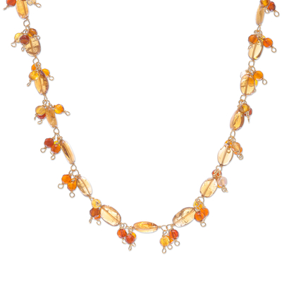 Gold Plated Necklace with Quartz and Citrine Beads