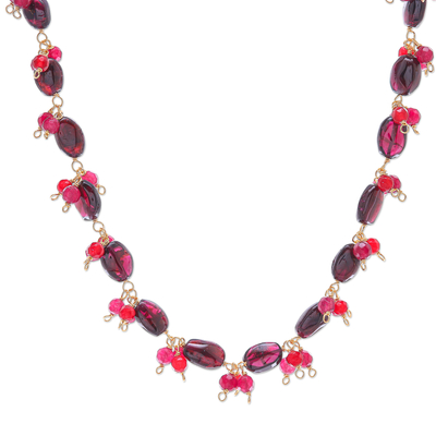 Gold Plated Necklace with Quartz and Garnet Beads