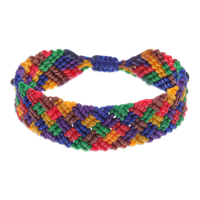 Rainbow Macrame Wristband Bracelet with Onyx Beads