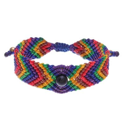 Onyx Bead and Macrame Rainbow Bracelet