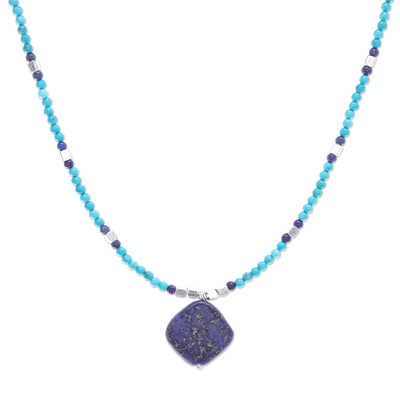 Lapis Lazuli and Blue Howlite Beaded Pendant Necklace