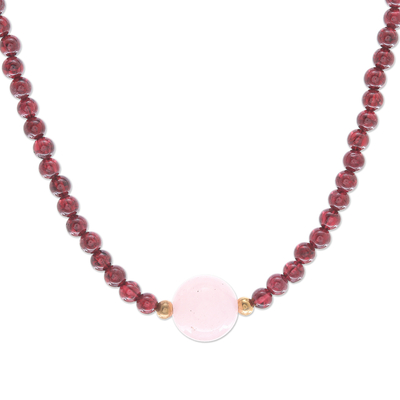 Handmade Garnet and Rose Quartz Beaded Necklace