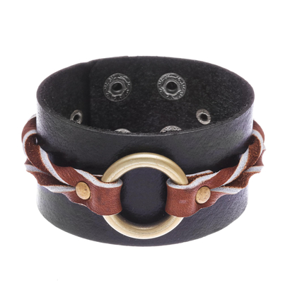 Thai Hand Made Leather and Brass Wristband Bracelet
