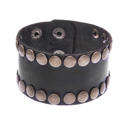 Thai Handmade Leather and Brass Stud Wristband Bracelet