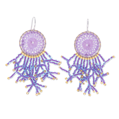 Crocheted Dreamcatcher Earrings with Orchid Glass Beads