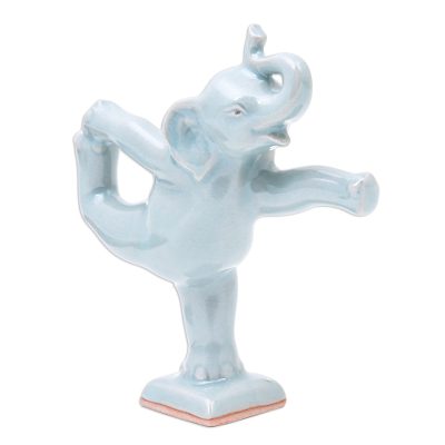 Handmade Ceramic Elephant Yoga-Themed Figurine