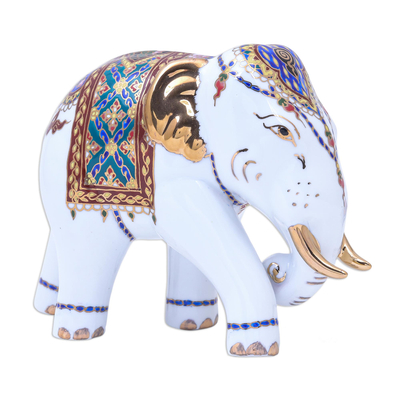 Hand Painted Gilded Porcelain Elephant Figurine