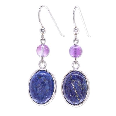 Lapis Lazuli and Amethyst Bead Dangle Earrings