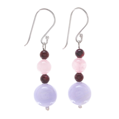 Hand Made Multi-Gemstone Sterling Silver Dangle Earrings