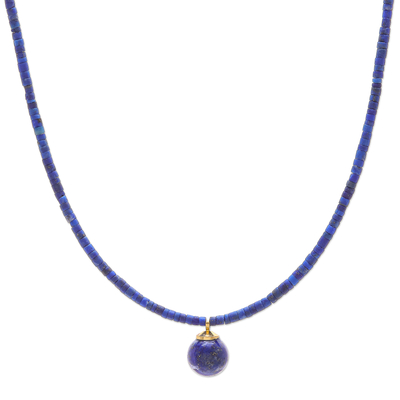Hand Made Gold Plated Lapis Lazuli Pendant Necklace