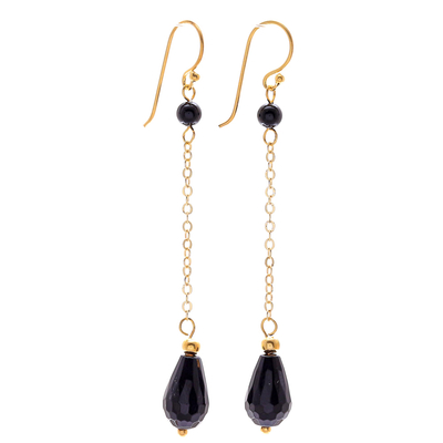 Hand Made Gold-Plated Onyx Dangle Earrings from Thailand