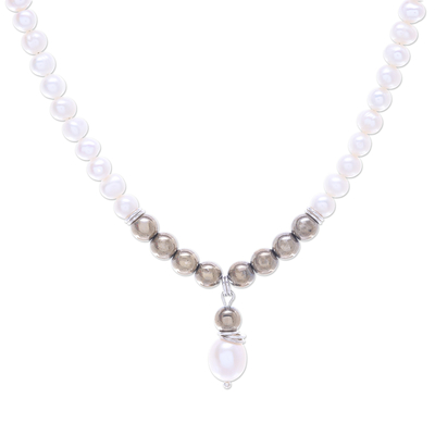 Cultured Freshwater Pearl and Hematite Pendant Necklace