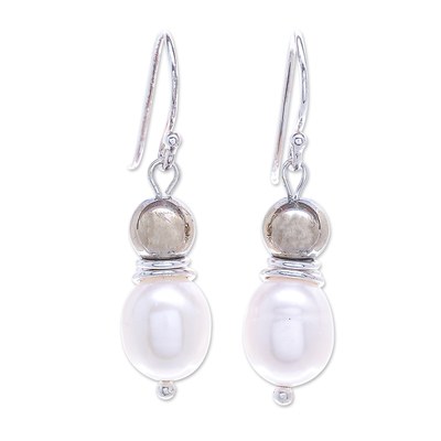 Cultured Freshwater Pearl and Hematite Dangle Earrings