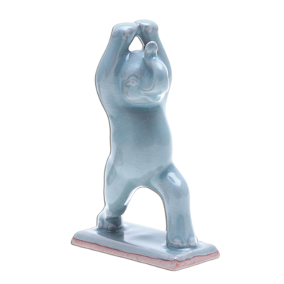 Hand Made Celadon Ceramic Elephant Yoga-Themed Figurine