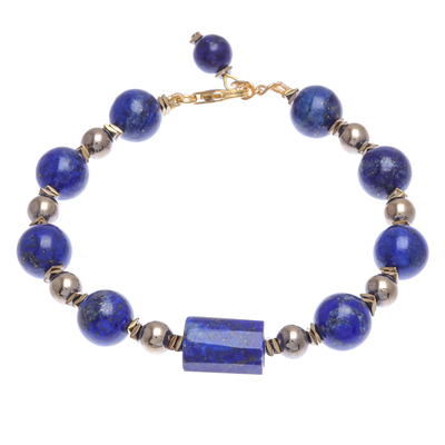 Hand Threaded Lapis Lazuli and Hematite Pendant Bracelet