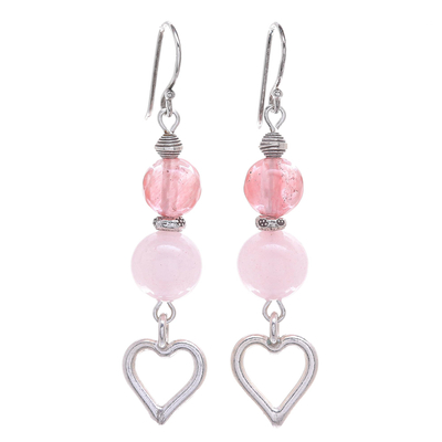Hand Crafted Chalcedony and Silver Heart Dangle Earrings