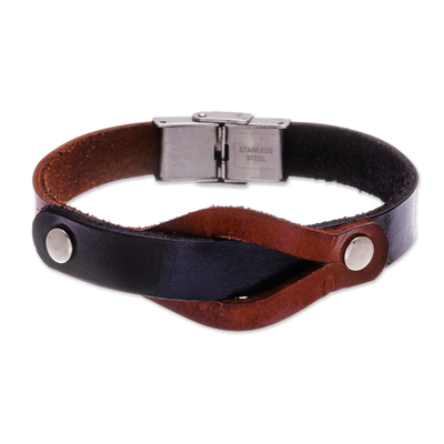Handmade Leather and Stainless Steel Wristband Bracelet