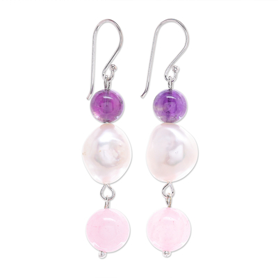 Amethyst and Cultured Freshwater Pearl Dangle Earrings