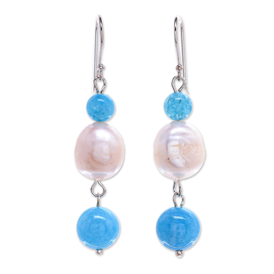 Cultured Freshwater Pearl and Quartz Dangle Earrings