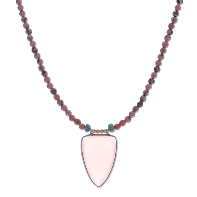 Rose Gold-Plated Rhodonite and Chalcedony Pendant Necklace