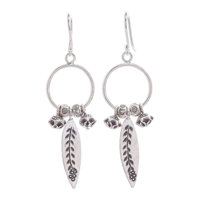 Handmade Sterling and Karen Silver Floral Dangle Earrings