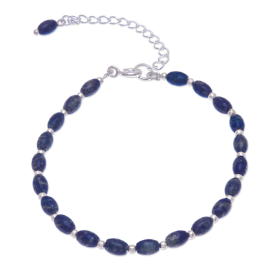 Lapis Lazuli and Sterling Silver Beaded Bracelet