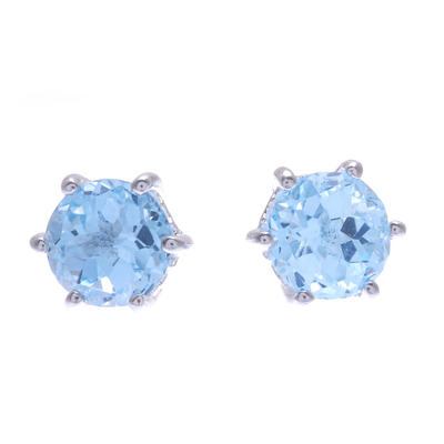 Artisan Crafted Blue Topaz and Sterling Silver Stud Earrings