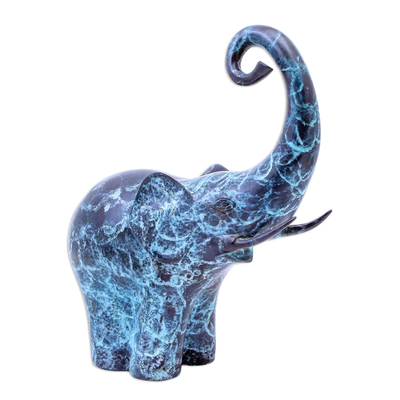 Hand Painted Blue Brass Elephant Sculpture