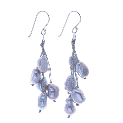 Hand Made Cultured Freshwater Pearl Dangle Earrings