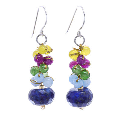 Hand Crafted Lapis Lazuli and Quartz Dangle Earrings