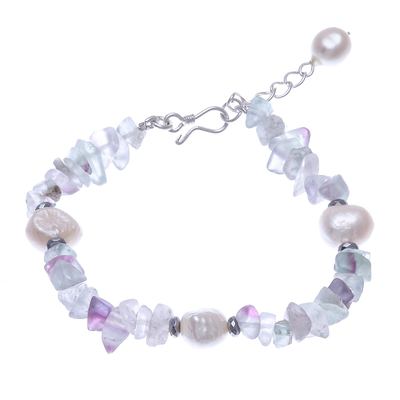 Cultured Freshwater Pearl and Fluorite Beaded Bracelet