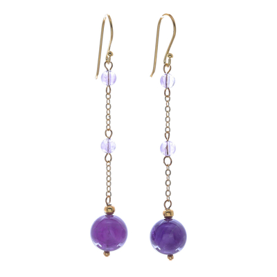 Hand Crafted Gold-Plated Amethyst Dangle Earrings