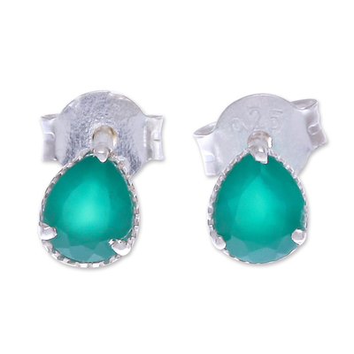Thai Green Onyx and Sterling Silver Stud Earrings
