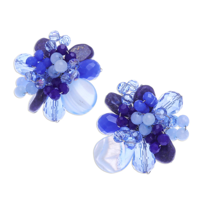 Agate and Lapis Lazuli Cluster Clip-On Earrings