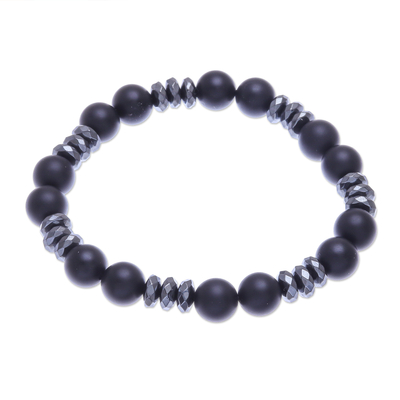 Hand Crafted Onyx and Hematite Beaded Bracelet