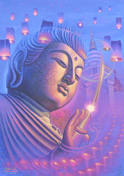 Signed Acrylic on Canvas Buddha Painting