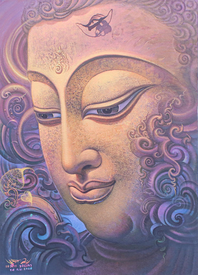 Thai Acrylic on Canvas Buddha Painting