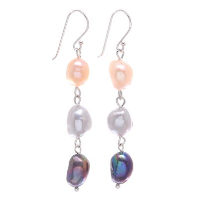 Sterling Silver Cultured Pearl Dangle Earrings From Thailand