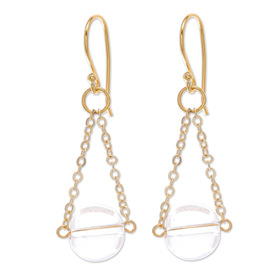 Gold-Plated Sterling Silver and Quartz Dangle Earrings