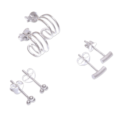 Handmade Sterling Silver Stud Earrings (Set of 3)