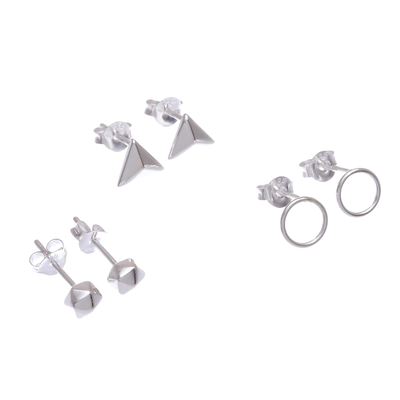 Hand Made Sterling Silver Stud Earrings (Set of 3)