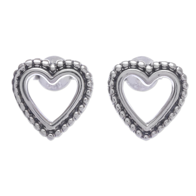 Hand Crafted Sterling Silver Heart Stud Earrings