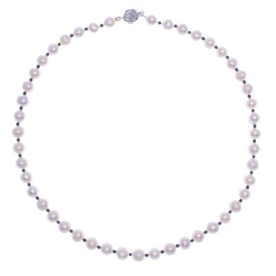 Handmade Cultured Pearl and Lapis Lazuli Beaded Necklace