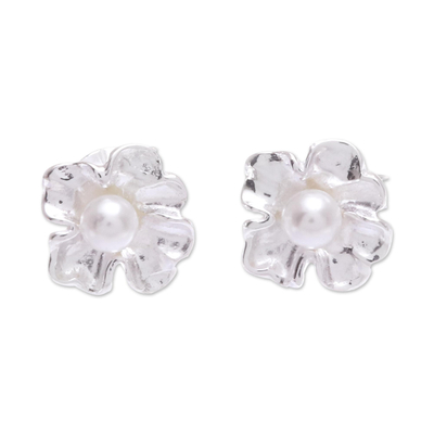 Sterling Silver and Cultured Pearl Stud Earrings