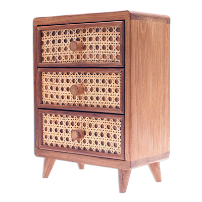 Teak Wood and Rattan Fiber Jewelry Box