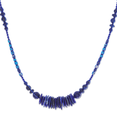 Macrame Lapis Lazuli and Howlite Pendant Necklace