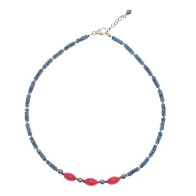 Gold-Accented Hematite and Carnelian Beaded Necklace